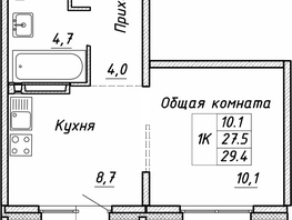 Продается 1-комнатная квартира ЖК Квартет, дом Дуэт, 29.4  м², 4100000 рублей