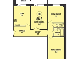 Продается 3-комнатная квартира ЖК Династия, дом 908, 86.2  м², 8360000 рублей