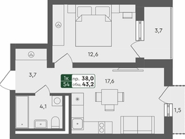 Продается 1-комнатная квартира ЖК Пушкино, дом 1, 43.2  м², 5720000 рублей