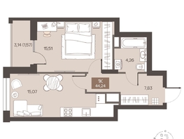 Продается 1-комнатная квартира ЖК Заря на Завертяева, 44.24  м&sup2;, 6360000 рублей