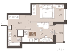 Продается 1-комнатная квартира ЖК Заря на Завертяева, 42.66  м&sup2;, 6670000 рублей