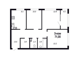 Продается 3-комнатная квартира ЖК ПАРК-квартал «Королёв», дом 6, 71  м&sup2;, 10650000 рублей