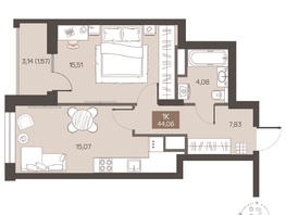 Продается 1-комнатная квартира ЖК Заря, дом 1.1, 44.06  м&sup2;, 6480000 рублей