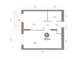 Продается 1-комнатная квартира ЖК Кварталы Драверта, дом 4, 47.62  м&sup2;, 8600000 рублей