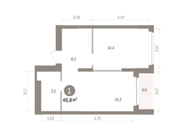 Продается 1-комнатная квартира ЖК Кварталы Драверта, дом 5, 48.83  м&sup2;, 8440000 рублей