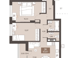 Продается 2-комнатная квартира ЖК Заря, дом 1.3, 63.67  м&sup2;, 8952000 рублей