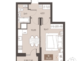 Продается 1-комнатная квартира ЖК Заря, дом 2.1, 35.2  м&sup2;, 5890000 рублей