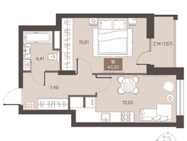 Продается 1-комнатная квартира ЖК Заря, дом 2.1, 43.2  м&sup2;, 7010000 рублей