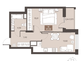 Продается 1-комнатная квартира ЖК Заря, дом 2.1, 43.38  м&sup2;, 6650000 рублей