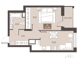 Продается 1-комнатная квартира ЖК Заря, дом 2.1, 43.38  м&sup2;, 6910000 рублей