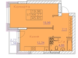 Продается 1-комнатная квартира ЖК Ленина, дом 116, блок-секция 2, 45.65 м², 4400000 рублей