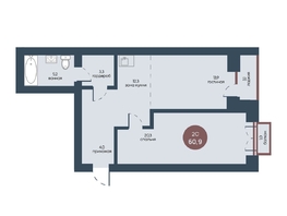 Продается 2-комнатная квартира ЖК Белозерский, корпус 1, 60.9  м², 9697914 рублей