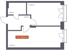 Продается 1-комнатная квартира ЖК Ломоносов, 46.53  м², 9866599 рублей