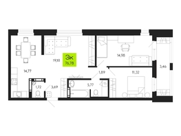Продается 3-комнатная квартира ЖК Поэзия, 76.78  м², 11000000 рублей