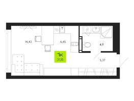 Продается 1-комнатная квартира ЖК Поэзия, 31.15  м², 4900000 рублей