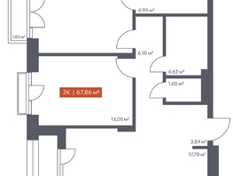 Продается 2-комнатная квартира ЖК Ломоносов, 67.86  м&sup2;, 13246272 рублей