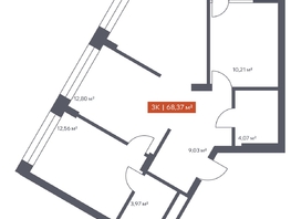 Продается 3-комнатная квартира ЖК Ломоносов, 68.37  м&sup2;, 12231393 рублей