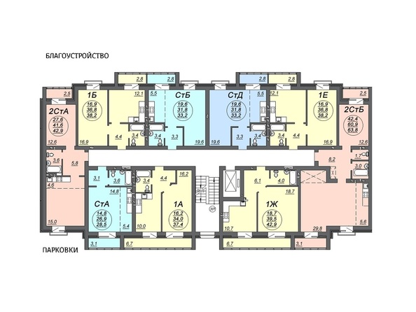 Подъезд 1. Планировка 2,4 этажей